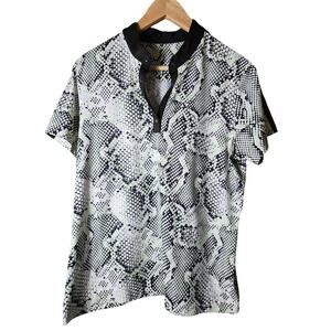TAIL Black Green Snakeskin Print 1/4 Snap Active Outdoor Golf Casual Top SZ L